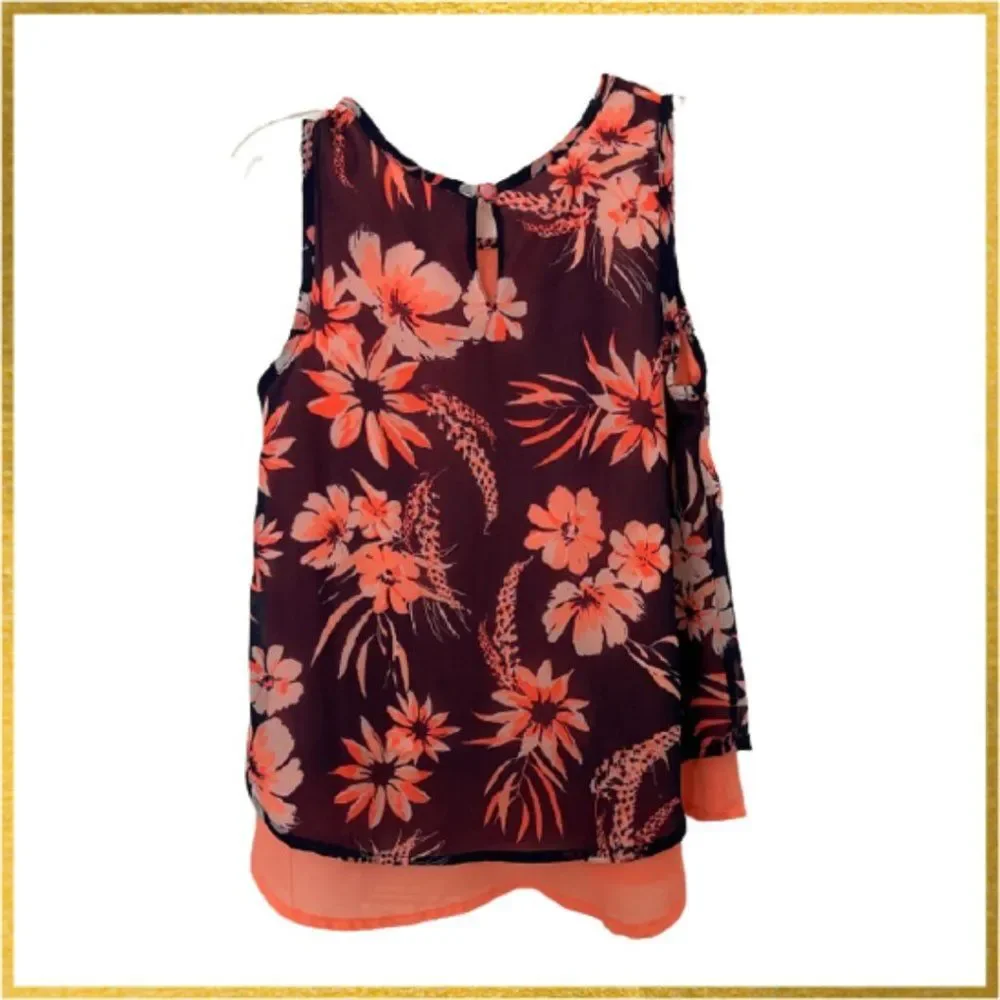 Girl’s Sleeveless Layered Top Size 8 Floral Flowy Relaxed Fit Blue Orange